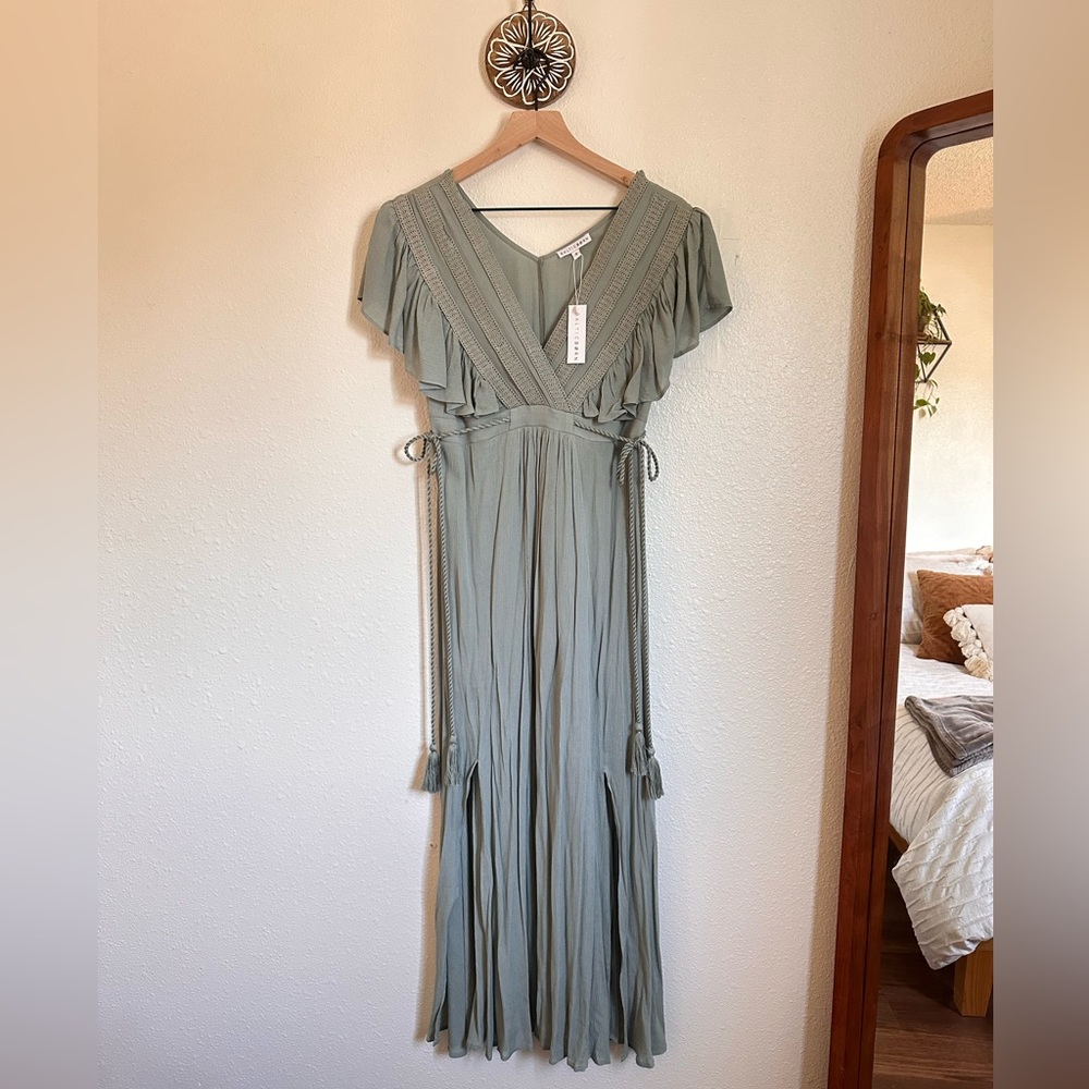 NWT Baltic Born Jennifer Deep V Maxi Dress Sage Green